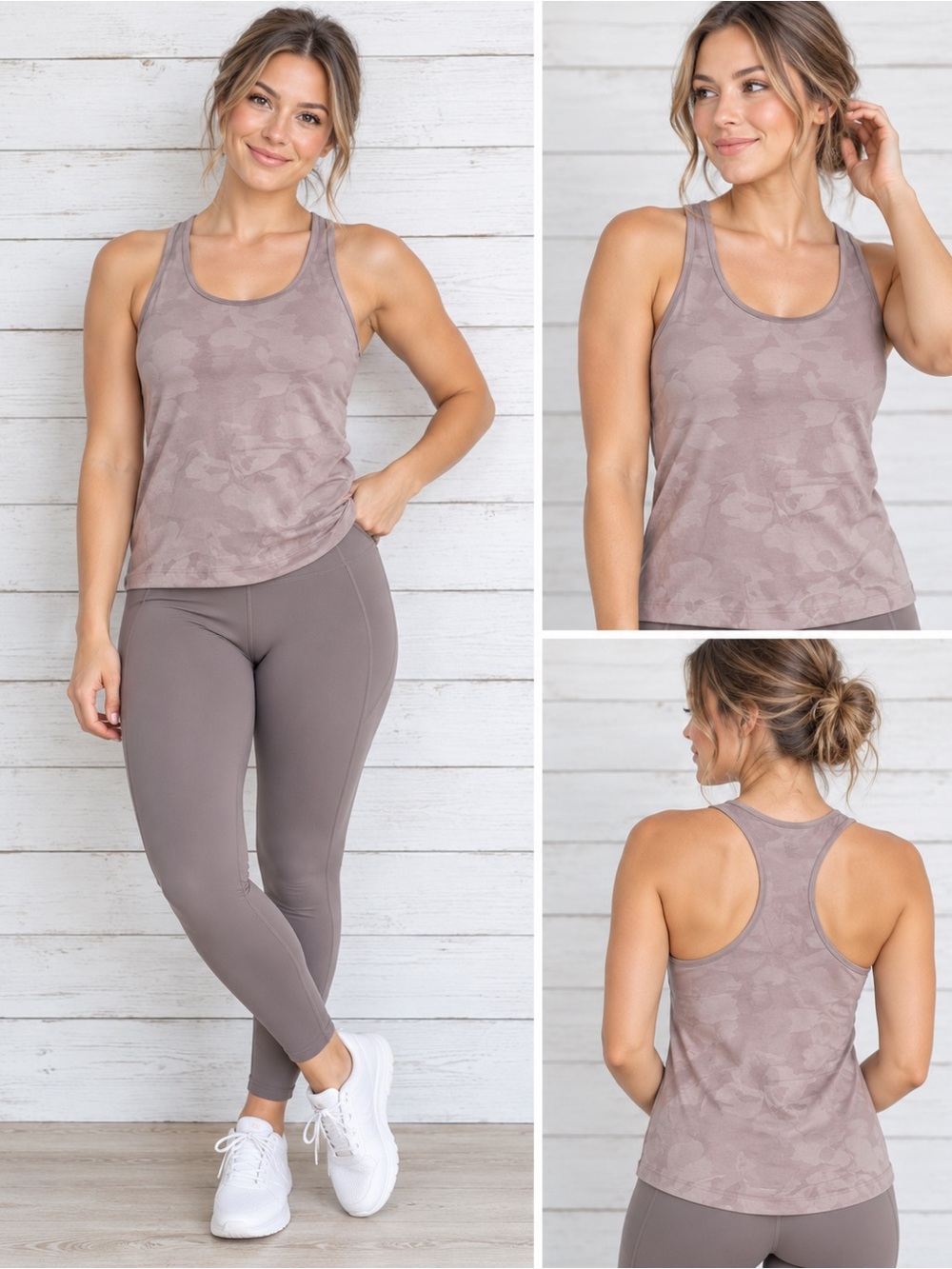 Ryka Seamless Floral Jacquard Racerback Athletic Workout Tank Top- Medium